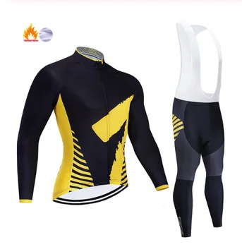 

New 2019 Men's Long Sleeve Yellow Bike Clothes Winter Thermal Fleece MTB Bicycle Clothing Cycling Jersey set Outdoor sportswear