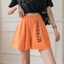 Shorts feminino casual, estampado, letras, folgado, lazer, corrida, treino, harajuku, sexy, roupa feminina, tamanho grande