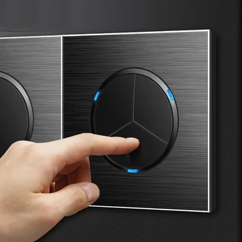 

86 Type 1 2 3 4 Gang 1 Way 2 Way Wall Switch Household Black Aluminum Alloy Panel LIght Switches EU UK France Socket 90V-250V