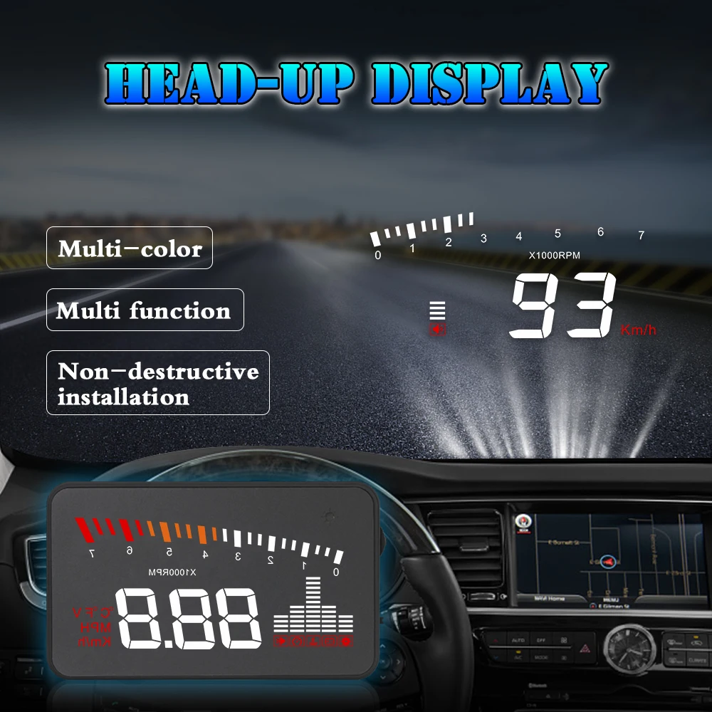 HUD OBD компьютерный автомобильный проектор скорости цифровой измеритель скорости Дисплей Расход топлива Датчик температуры диагностический инструмент сигнализация