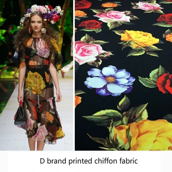 

Brand custom printed chiffon polyester fabric cloth 145 cm width thin see-through shirt parent-child sewing fabric for dress