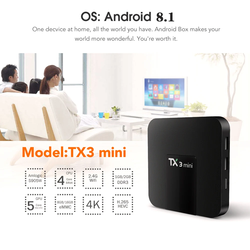 TX3 Mini tv box Android 8.1 Amlogic S905W TV Box Dual Wifi With BT Smart TV H.265 TV 4K Smart Set Top Box Media Player 2G 16G