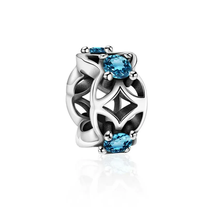 

2019 NEW 100% 925 Sterling Silver Sapphire Hollow Geometric Spacer Charm Suitable DIY Bracelet Women Jewelry Gift Factory Direct