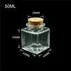 Small Square Bottle With Corks Clear Square Empty Glass Bottles glycyrrhiza sweets Food Grade Seal 50ml Jars Vials 24pcs 3
