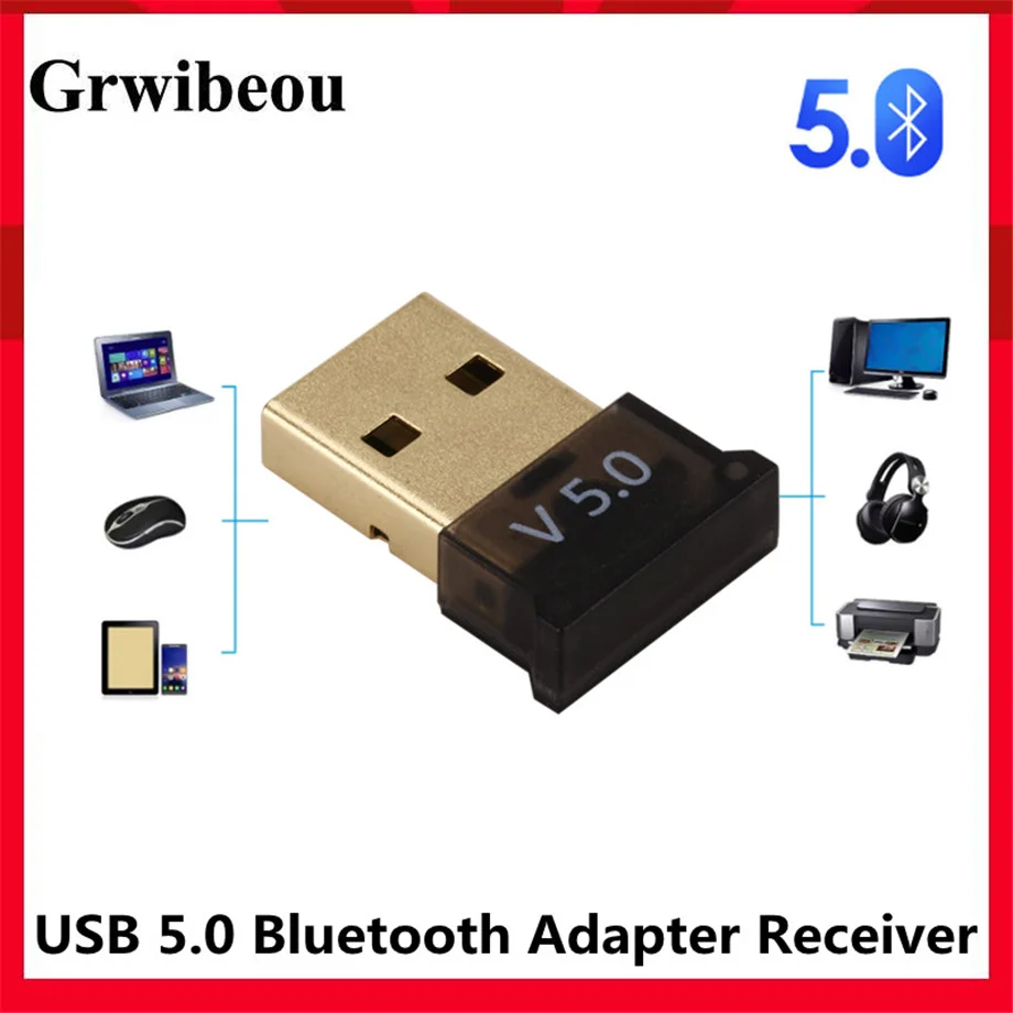 Grwibeou USB 5,0 adaptador Bluetooth receptor de Audio Bluetooth Dongle adaptador inalámbrico USB para ordenador PC y portátil ratón