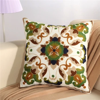 

45*45cm Vintage Embroidery Cushion Cover Ethnic National Handmade Flower Embroidered Pillow Case Boho Home Decor