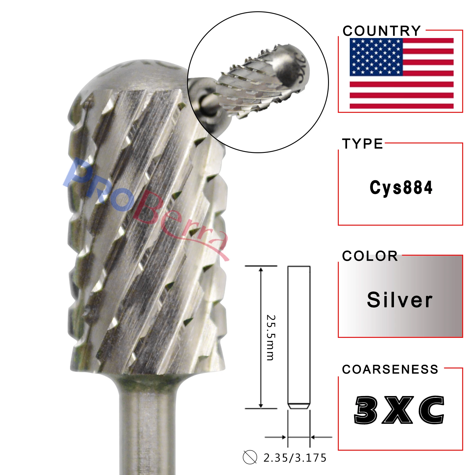 RolinStar 6.6 Silver Large Barrel Round Smooth top nail drill bits Milling Cutter manicure pedicure filing 3
