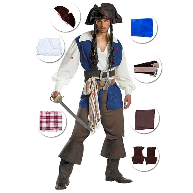 Jack Sparrow fantasia cosplay para homens e mulheres, traje de piratas do  Caribe, fantasia de festa de carnaval de Halloween, novo adulto - AliExpress