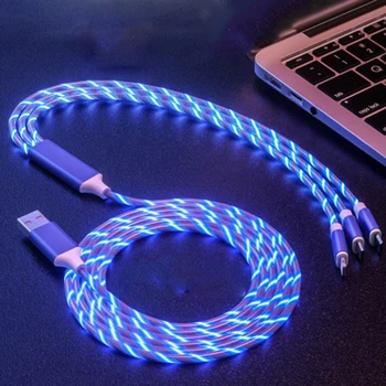 

3 in 1 LED Mobile Phone Shiny USB Charger Cable Compatible With Type C Android iOS Glowing Charger Car Charging Cable