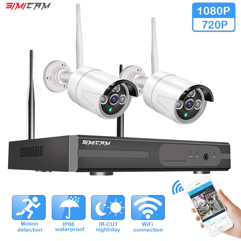 

WiFi video monitoring ip CCTV security system camera 4ch nvr 2pcs 2MP IR-CUT outdoor Video surveillance wireless camera system