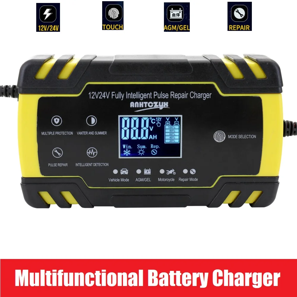 Intelligent 12V 24V Pulse Repairing Charger 8A With LCD Display AutomaticMotorcycle Car Battery Touch Mode AGM GEL WET Lead Acid |
