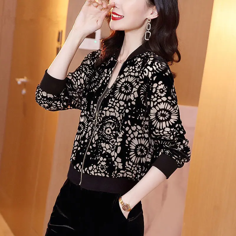Casual Gold Velvet Jacket Women's Spring Autumn New Korean Loose Baseball Jacket Feminina