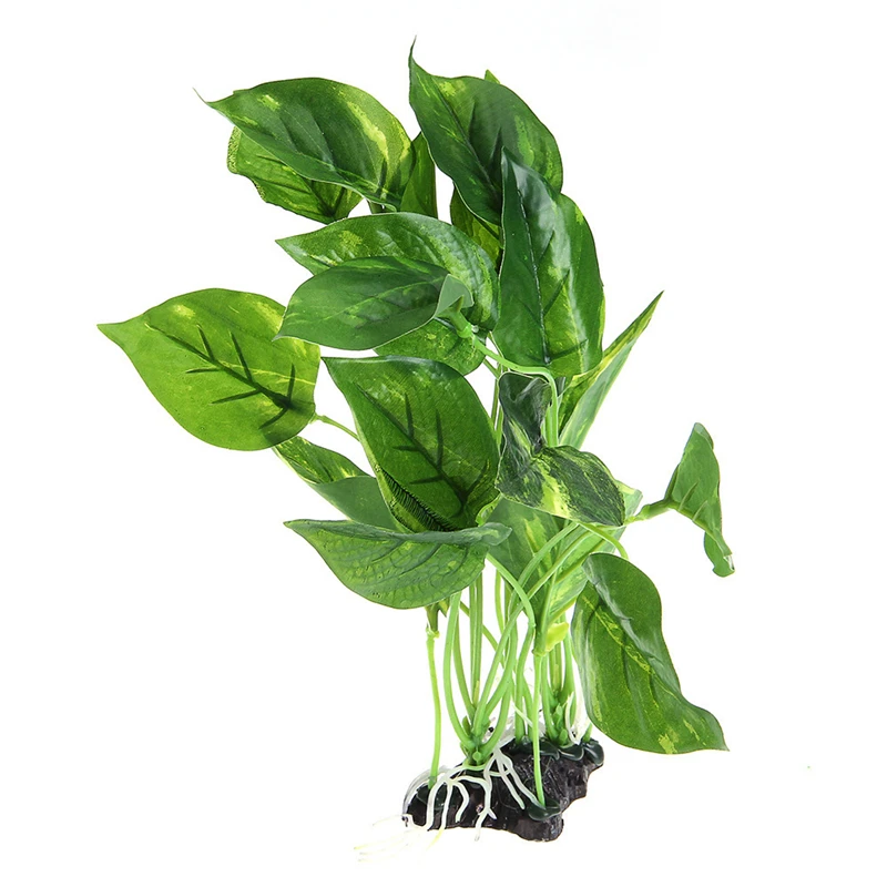 5 28CM Artificial Fish Tank Aquarium Plant Real Look Fish Tank Plastic Under Water Plant Grass Decoration Ornament Green Leaves