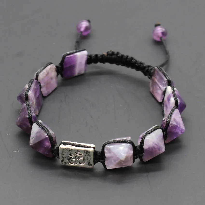 

Natural Stones Charm Bracelets Square Pyramid Rope Braided String 3D Yoga Chakra Prayer Crystsl Bangles for Female Men Pulseras