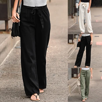 

Spring Summer Hot Sale Solid Wide Leg Pants Loose Pants Length Pants Women's Stylish Loose Pants Hight Waist Full Length pants