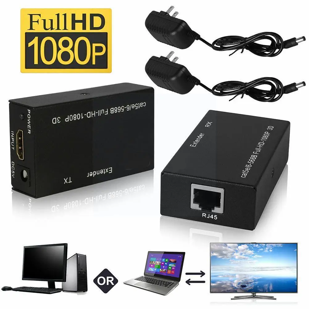 Extender HDMI RJ45 CAT5e 60M Computer Laptop Ethernet Cat6/5e Kit Audio For PC Over Projector Q2T7 | Электроника