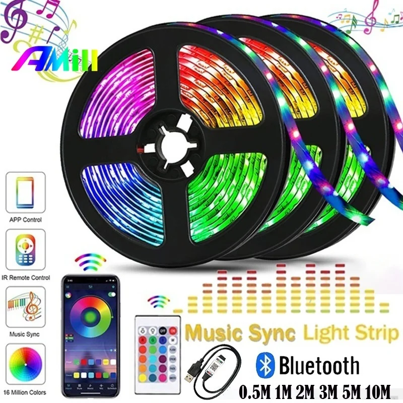 Светодиодные ленты светящиеся с Bluetooth RGB 5050 SMD 2835 гибкая Водонепроницаемая