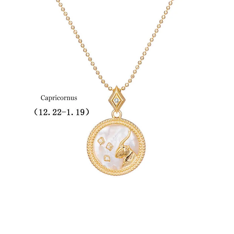 White-Capricorn Leouerry 925 пробы Серебряное 12 ожерелье Созвездие эксклюзивный фритиллярный/синий песчаник зодиакальные ожерелья для женщин - Цвет камня: White-Capricorn