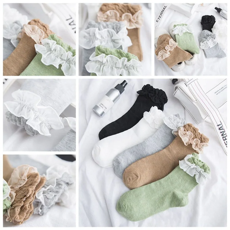 Японские милые белые и черные кружевные носки в стиле Лолиты; носки в стиле ретро с рюшами для танцев и балета; милые носки с оборками и цветами; Носки для пилатеса