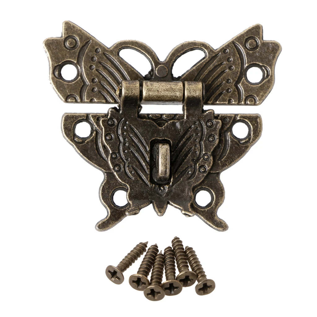 

Retro Vintage Butterfly Latch Hasp Wooden Jewelry Box Case Lock Pad Chest Lock