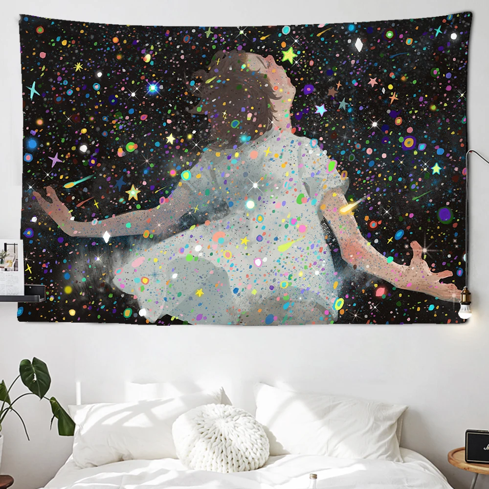 Для девочек с героями мультфильмов гобелен разноцветными звездочками настенный