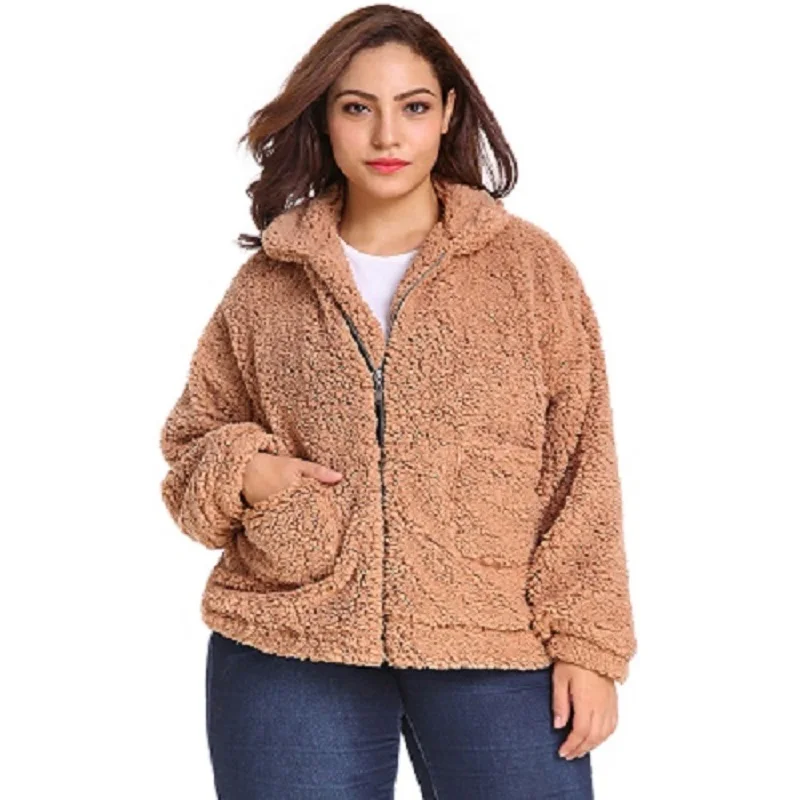 Женская зимняя куртка из искусственного меха больших размеров 6XL с отложным воротником и короткими карманами, пальто из овечьей шерсти, женская уличная верхняя одежда, пальто