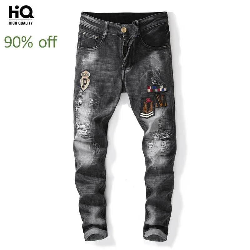 

Spring 2020 New Vantage Washed Embroidery Straight Jeans Men Jeans Male Straight Denim Pants Man Casual Mid Waist Skiny Trousers