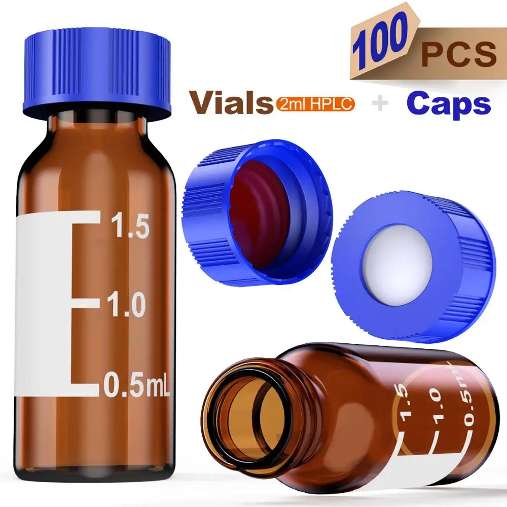 

Autosampler 2ml HPLC 9-425 Amber glass vial Bottles with Write-on Spot and 9mm ABS Screw Caps & Pre-Slit Septa, Case of 100