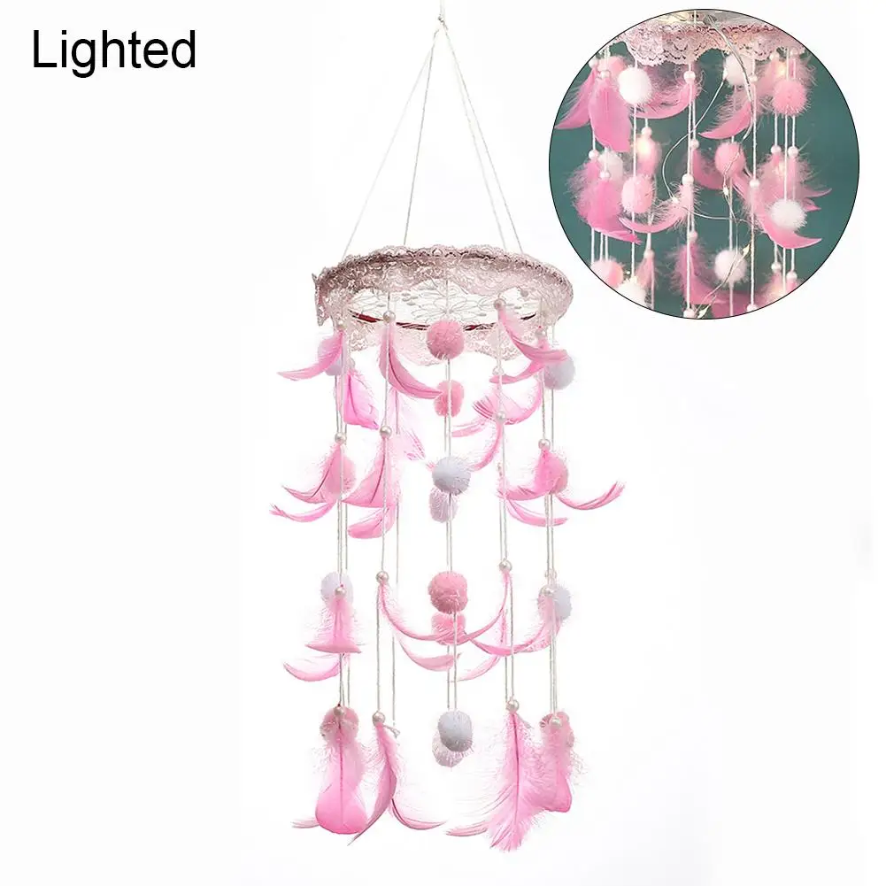 

Handmade Dream Catcher Pendant Pink Feather Craft Wind Chimes Gift Wedding Decorative for Girls Room Decor Bedroom Balcony Car