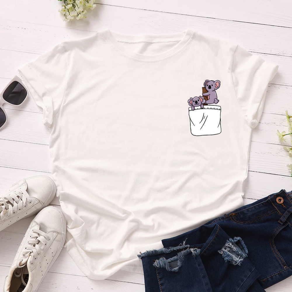 JFUNCY Plus Size S-5XL Women T-shirts Female Short Sleeve Tee Tops Pocket Print Woman Casual Tshirt 2020 Summer Cotton T Shirt