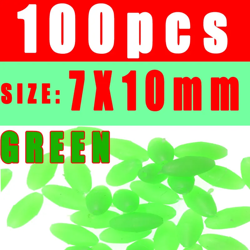 green 7X10 Wifreo 100 шт. овальные мягкие руберские светящиеся бусины для рыбалки светящиеся бусины для яиц летающие тройные Крючки рыболовные снасти Светящиеся Зеленые и красные - Цвет: green 7X10