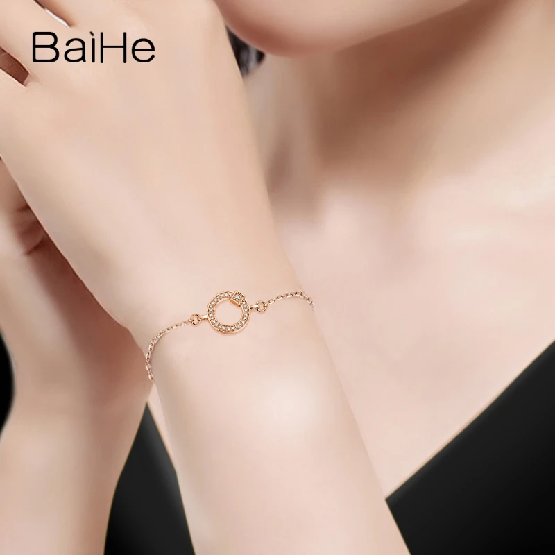 BAIHE Solid 18K розовое золото SI/H Круглый всего 0.19ct натуральные бриллианты Женская цепочка помолвка модные ювелирные изделия Подарочный браслет