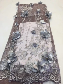 

Blue Lace Fabric Bridal Wedding Beautiful 3D Flowers Lace With Beads And Stones High Quality French Tulle Mesh fabric ZX31951