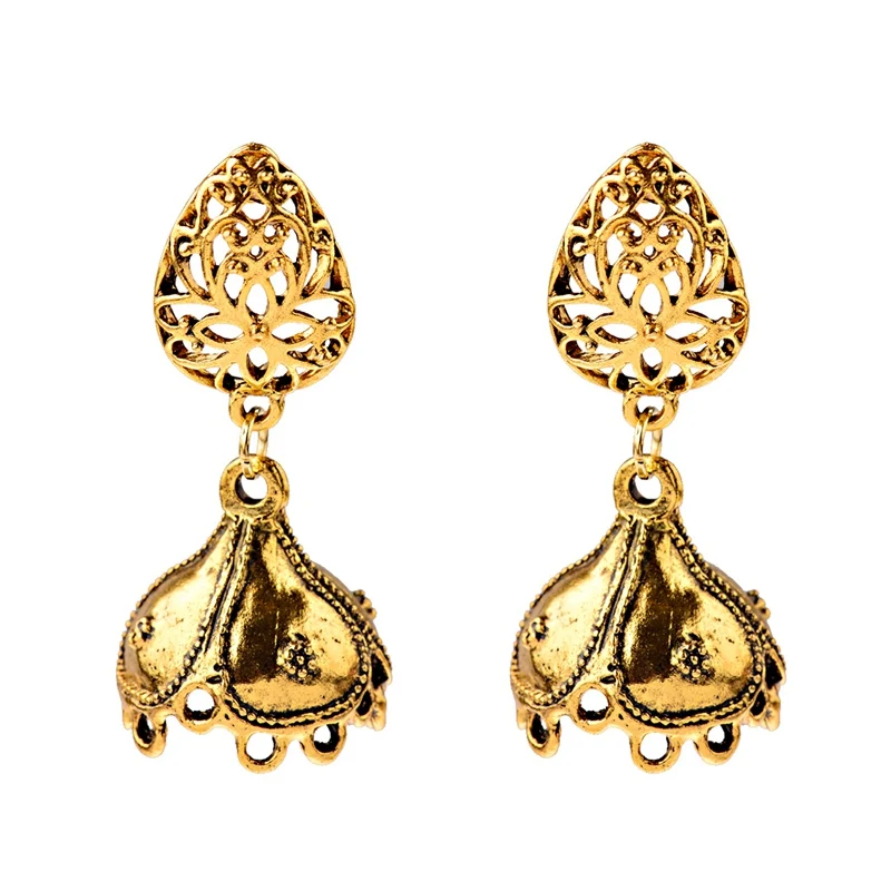 HXE076-3 OIQUEI, индийские ювелирные серьги Jhumka, бохо, цыганское золото, серебро, металл, Большие колокольчики, длинные висячие серьги для женщин oorbellen - Окраска металла: HXE076-3