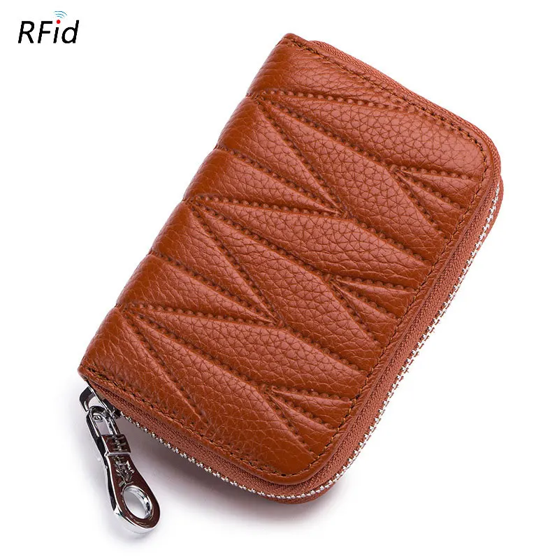 brown card holder POMELOS держатель для карт мини-кошелек женский кошелек из натуральной кожи мини-сумка кредитный держатель для Карт RFID кошелек - Цвет: brown card holder
