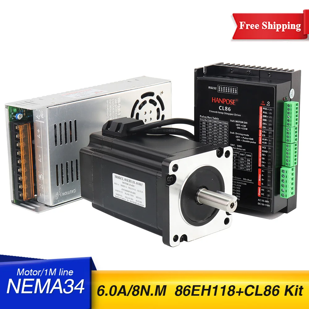 Комплект шагового двигателя NEMA34 86EH118A6001 + Драйвер CL86 с источником питания 48 в 360 Вт