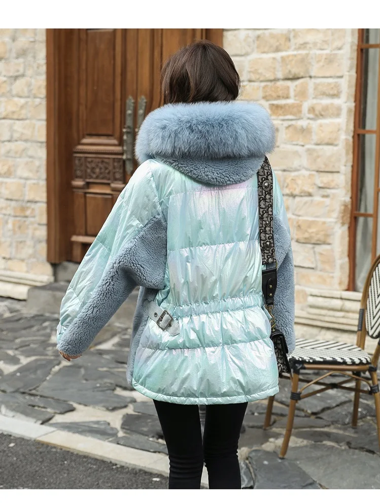Fashion Winter Big Fur Collar Cotton Jacket Women Parka Korean Warm Patchwork Outerwear Hooded Coat Cloak Down Cotton clothing