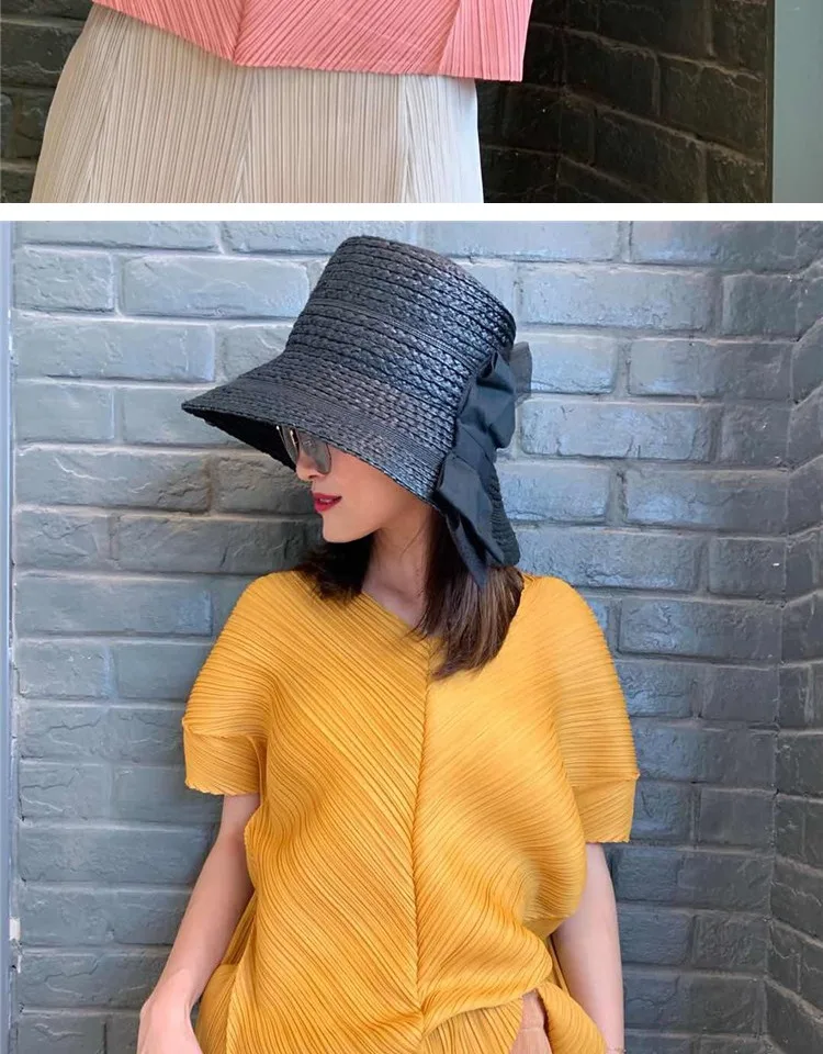 Changpleat новые женские футболки Топ Miyak плиссированный модный дизайн свободный v-образный вырез корейский стиль короткий рукав женская футболка Tide