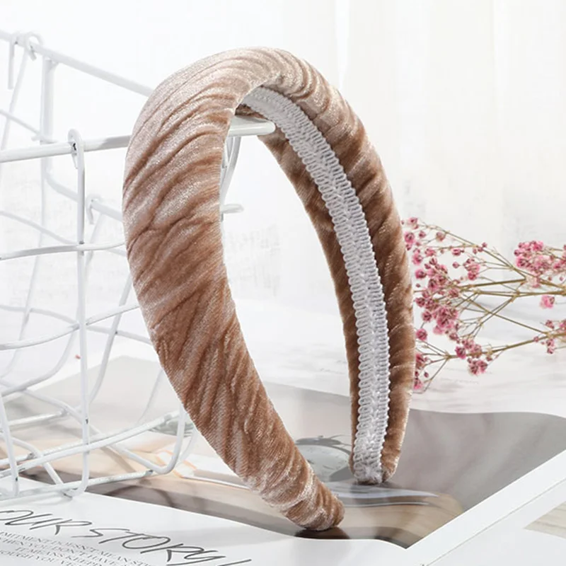 beige 12 шт., Корейская Толстая губчатая повязка на голову, Европейская и американская бархатная повязка на голову, однотонные цветные украшения для волос для женщин и девочек - Цвет: beige