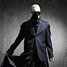 Large men's new solid color single breasted off shoulder loose trend one piece suit suit jacket stage DJ