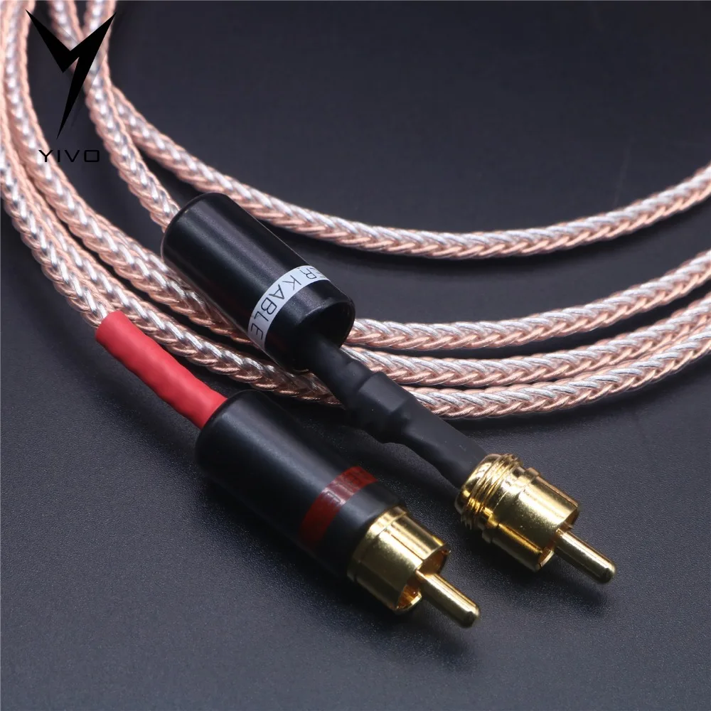 2pcs RCA to RCA Hi end HIFI OFC pure copper silver mixed Headphone Earphone Extension Audio Wire Cord Aux Cable Cables