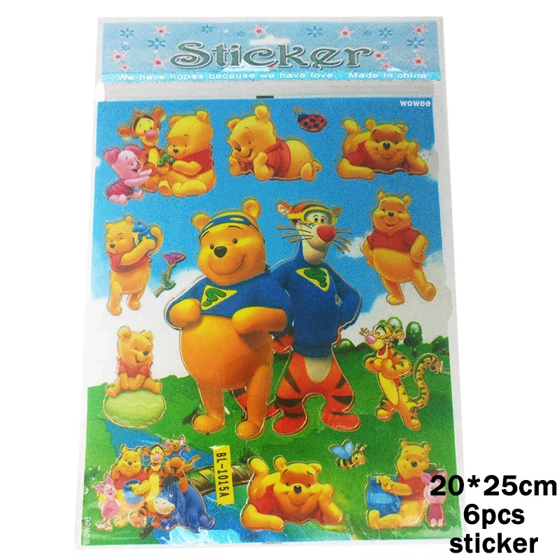 6pc Big Sticker Дисней Винни Медведь день рождения поставки шум производитель свистки баннер скатерть Cakecup детская вечеринка Сувениры украшения принадлежности - Цвет: 6pc Big Sticker