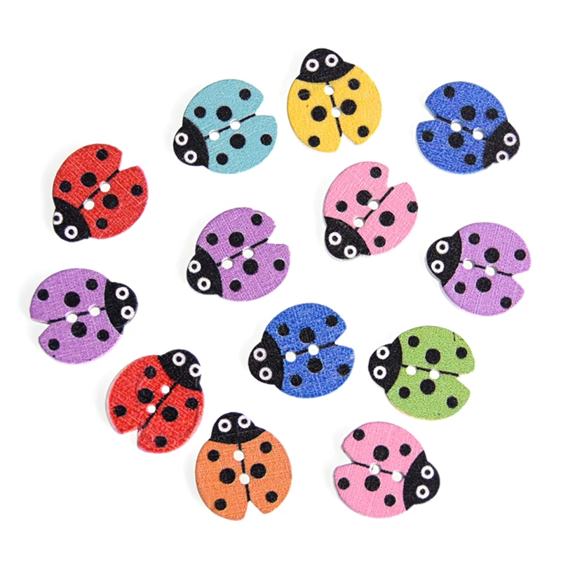 Ladybug Muilt деревянные пуговицы для шитья с животными, скрапбукинг, ремесло, одежда для рукоделия, поставка, 2 отверстия, цвет в случайном порядке, 5-30 мм, новинка, 50 шт - Цвет: Ladybug