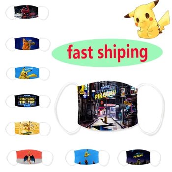 

Pikachu Pokemon Protective Mask Cotton Breathable Mask Anti-haze Dust-proof Washable Mask Can Put PM2.5 Filter Kids Adult Gifts