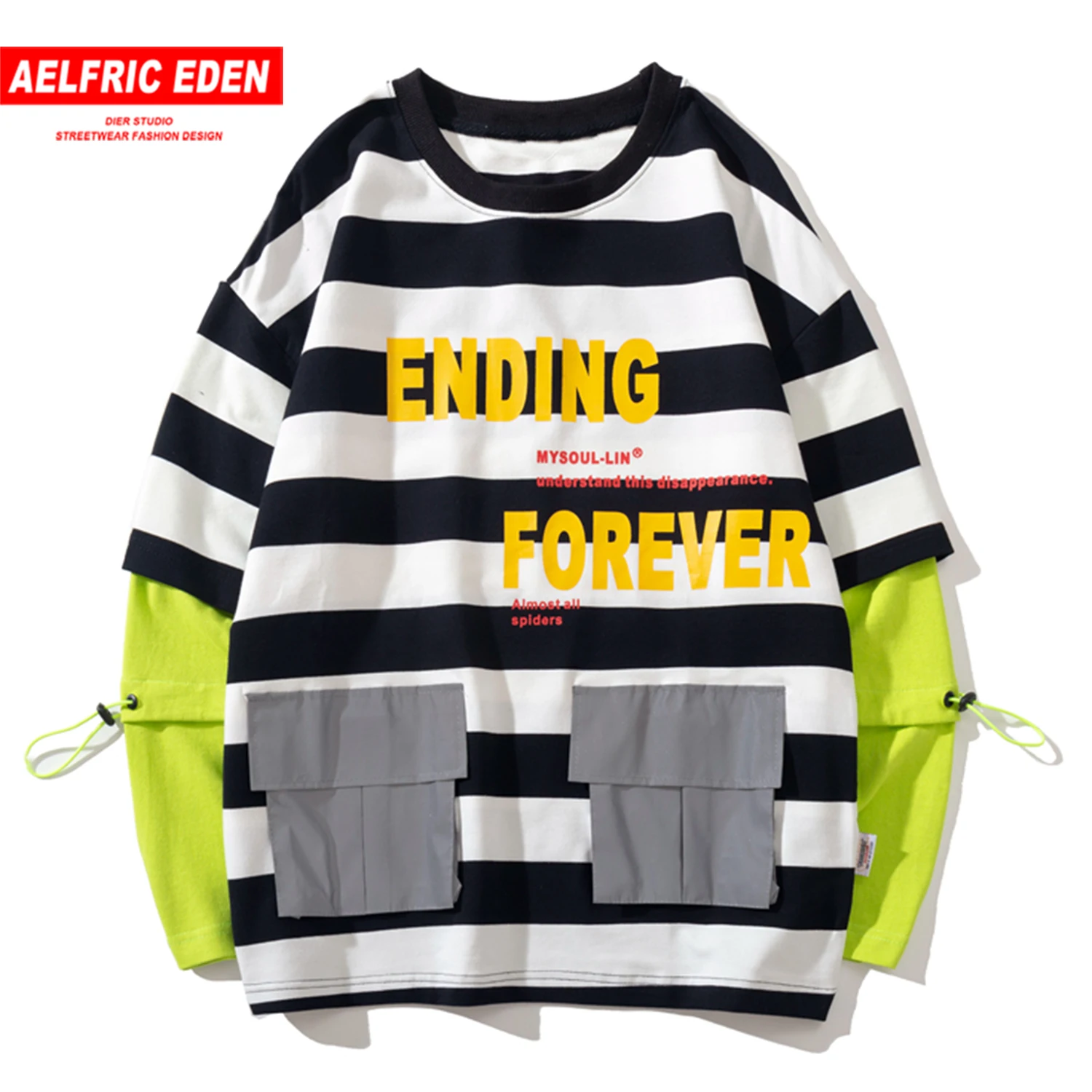 Aelfric Eden поддельные из двух частей полосатые толстовки для мужчин Harajuku Уличная Повседневная хлопковая пуловер модный хип хоп длинный рукав