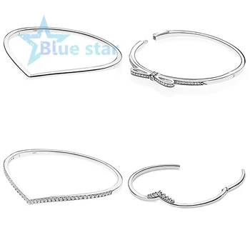 

Blue Star 100% Sterling Silver - original pandoras Wishbone Open Bangle - Wishbone Bangle with Clear Zirconia