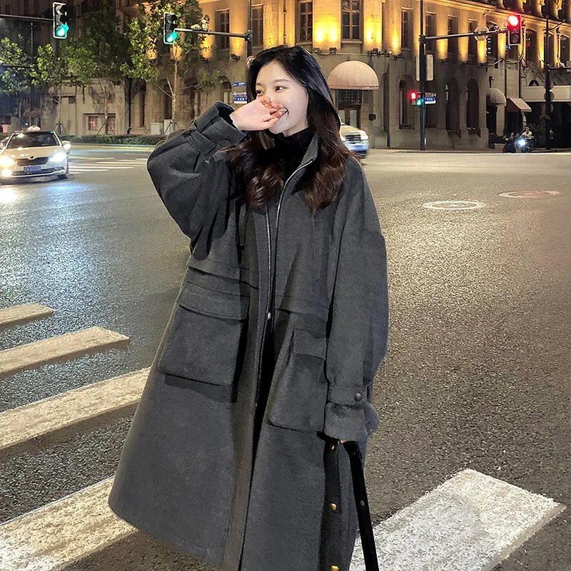 

Photo Shoot Woolen Coat Women's Mid-length Korean-style Loose-Fit 2019 New Style Winter Thick over-the-Knee Woolen Jacket Fashio