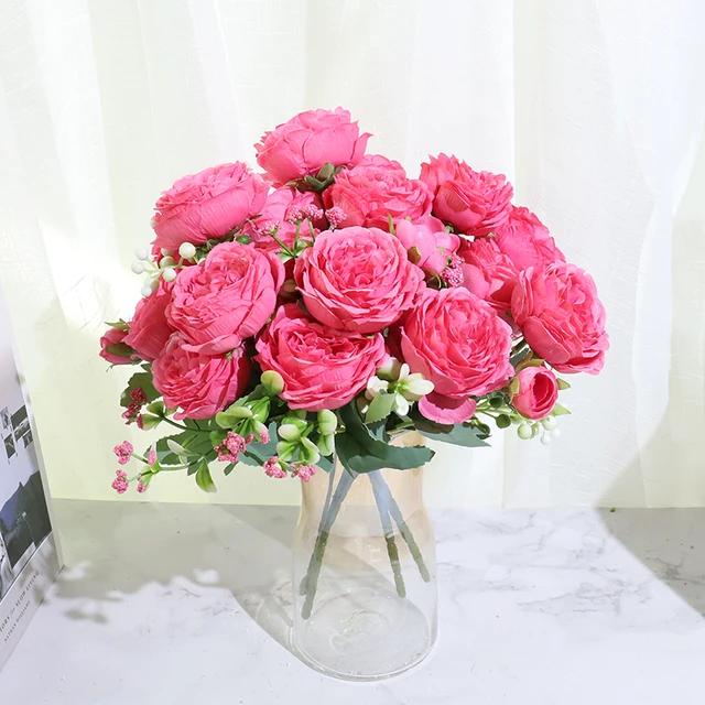 Best Selling Beautiful Rose Peony Artificial Silk Flowers Small White Bouquet Home Party Winter Wedding Decoration Fake Flowers 4