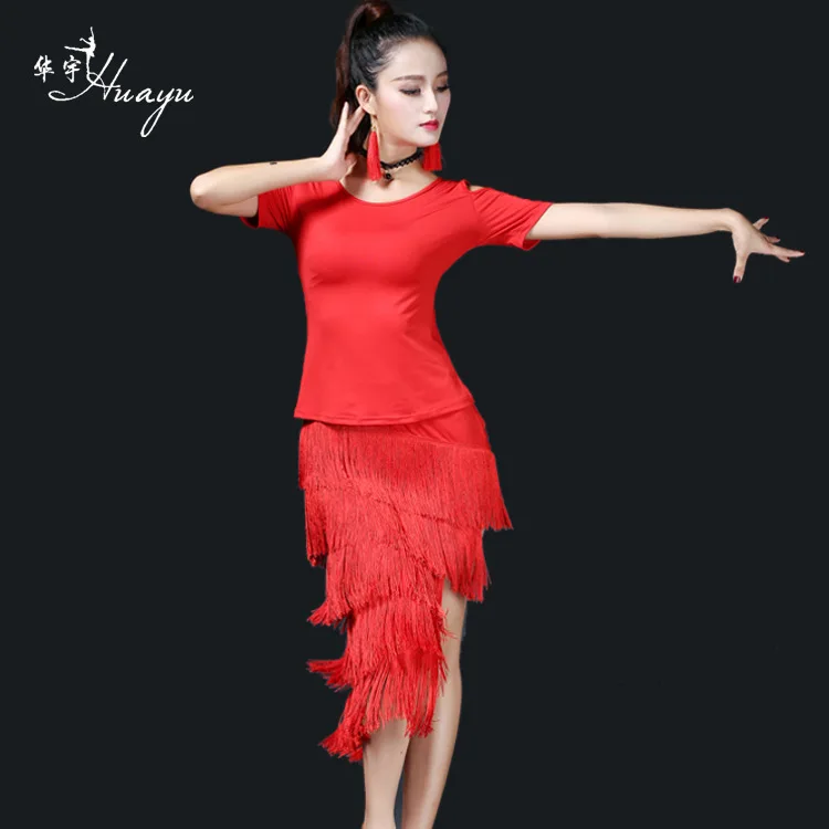 

Huayu Dance Ballroom Dancing 2019 New Style Latin Dance Performance Adult Off-shoulder Tops Hypotenuse Fringed Skirt WOMEN'S Sui