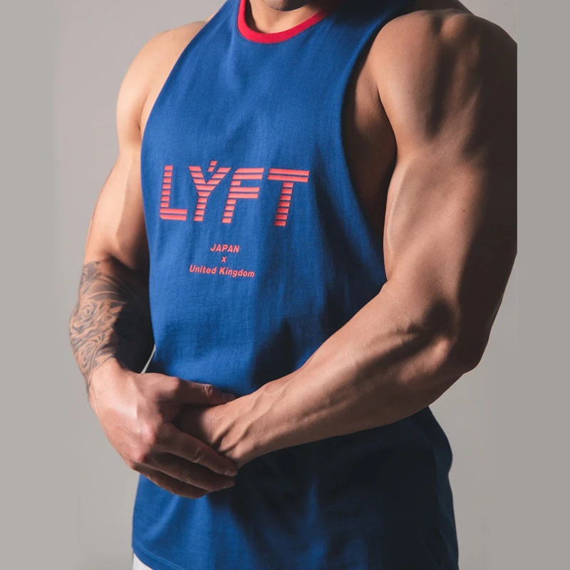

2020 LYFT Workout Gym Mens Tank Top Muscle Slim Fitness Sleeveless Shirt Sportswear Men Tank Bodybuilding Singlets Cotton Vest
